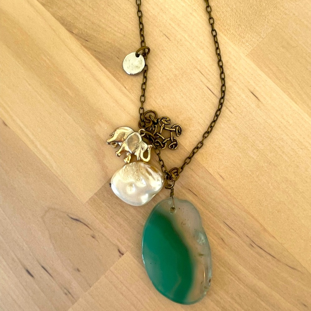 AEO Boho Gold Charm Statement Necklace with Stone